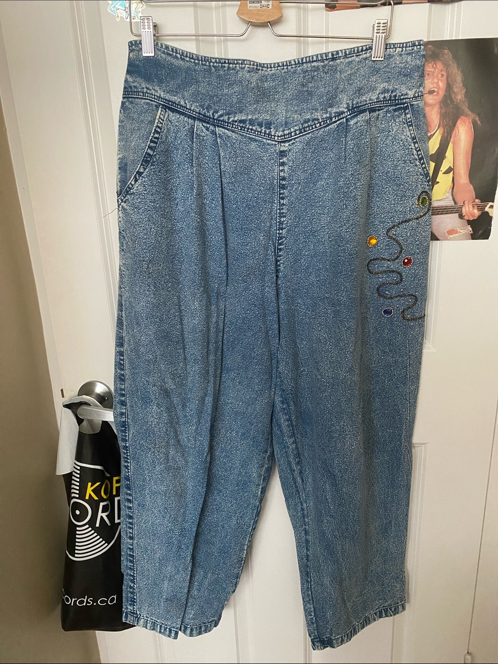 VINTAGE high waist embellished denim pants